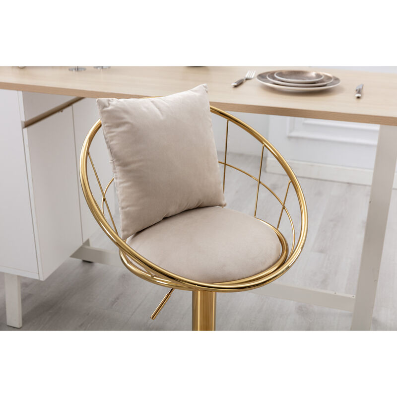 Off- Velvet Bar Chair, Pure Gold Plated, Unique Design, 360 Degree