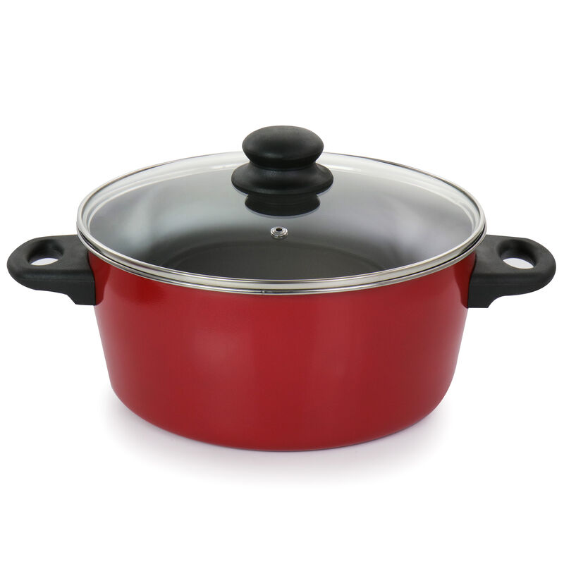 Gibson Home Armada 7 Piece Nonstick Carbon Steel Cookware Set in Red