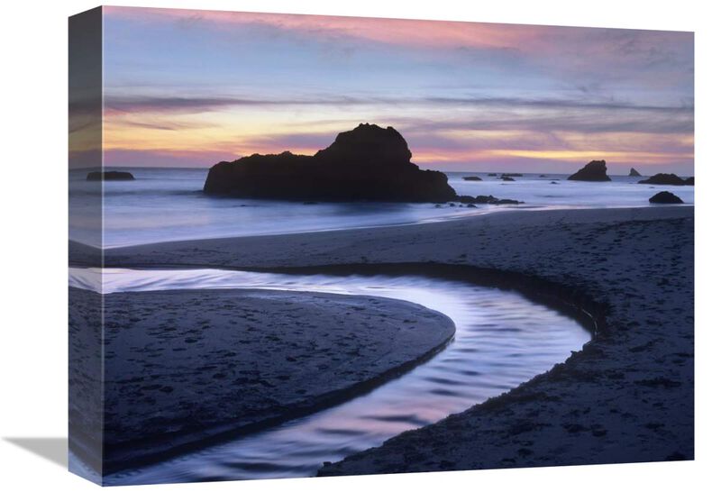 Creek flowing into ocean at Harris Beach State Park, Oregon-Canvas Art-16x12
