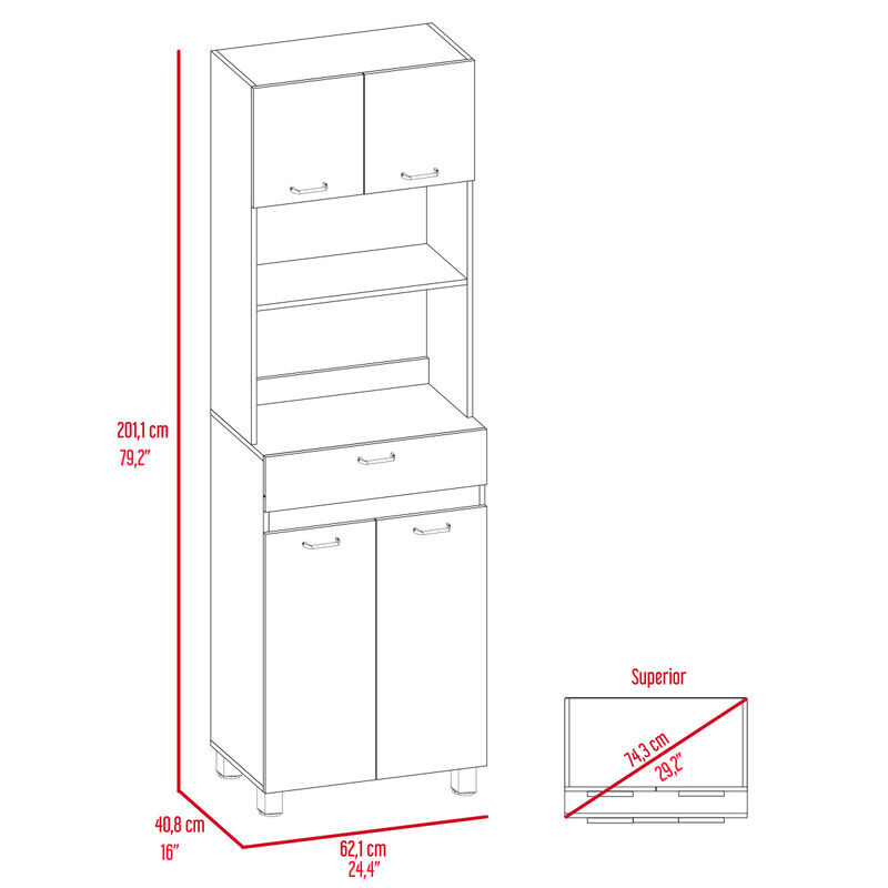 Pembrooke 2-Shelf 1-Drawer Microwave Pantry Cabinet Smokey Oak