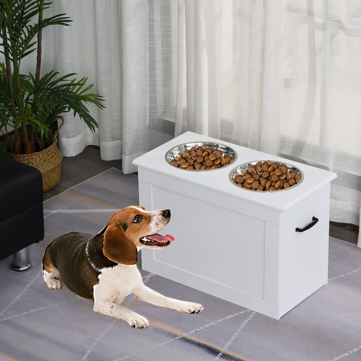 White Pet Dining Station: Raised Feeder with Storage for Big Dogs