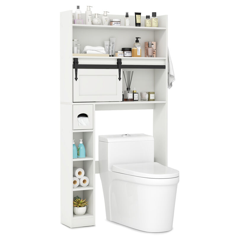 Over The Toilet Storage Cabinet with Sliding Barn Door and Adjustable Shelves