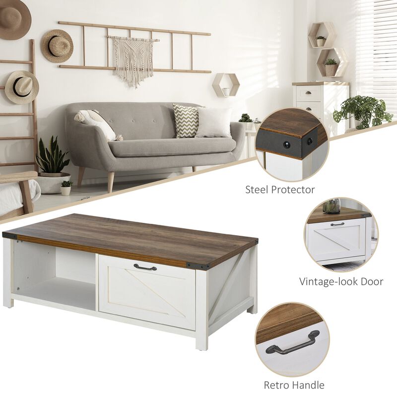White Oak Living Room Table: Farmhouse Coffee Table with Storage