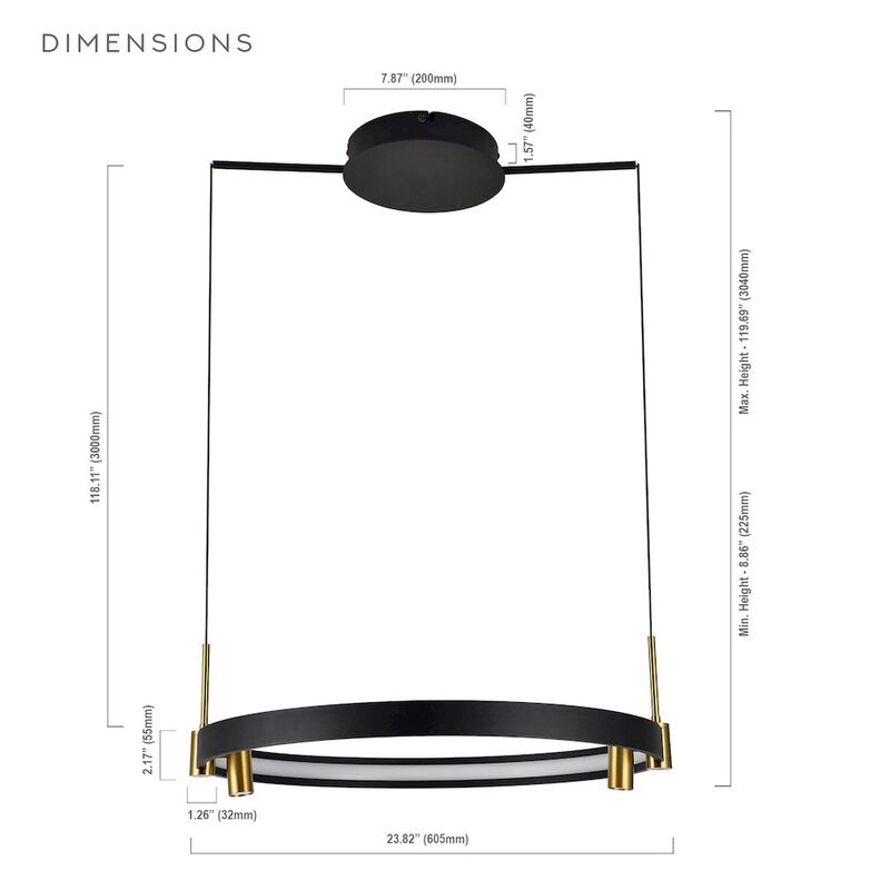 VONN Lighting 100-277V Pendant Light Height Adjustable Integrated LED Black Chandelier