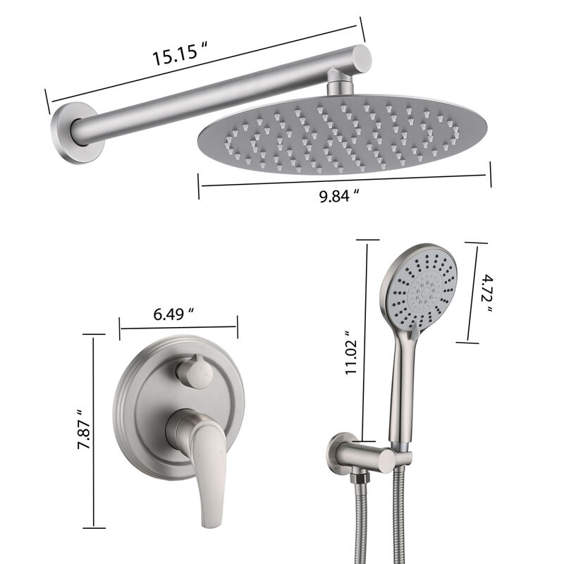 High Pressure Wall Mounted Shower With 5-Function Handheld Shower Head