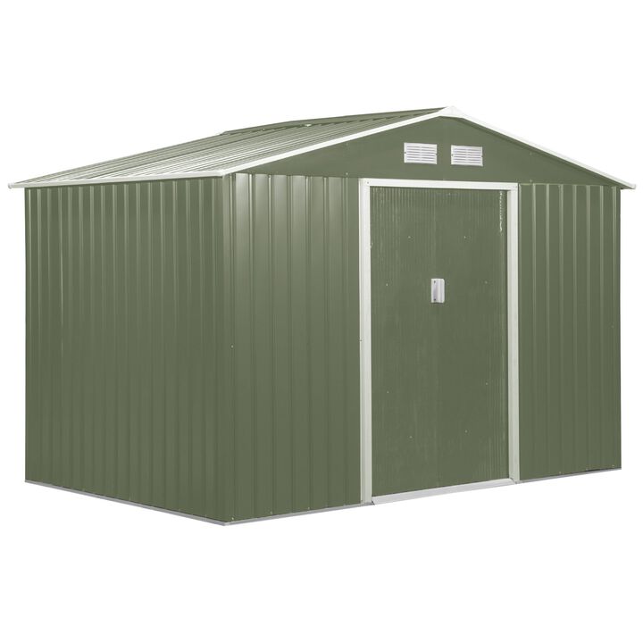 Green Garden Storage: 9x6 Metal Tool Shed with Sliding Doors