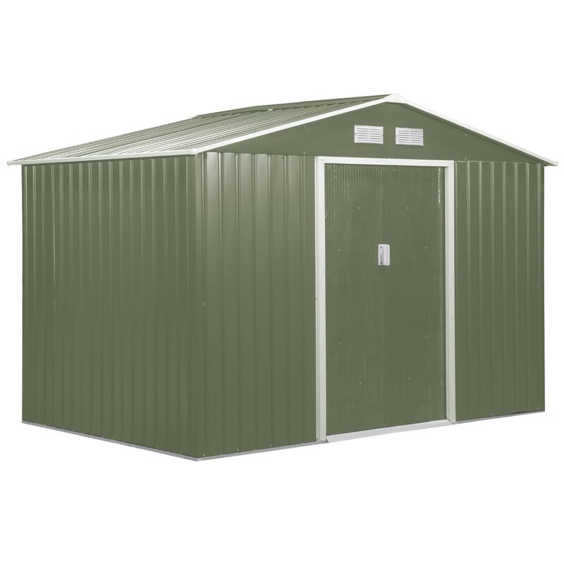 Green Garden Storage: 9x6 Metal Tool Shed with Sliding Doors
