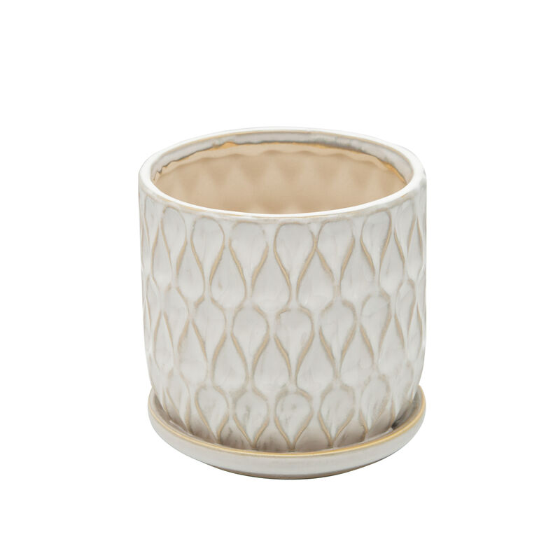 Teardrop Planters with Saucer, White Set