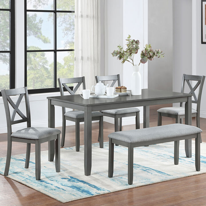 Rectangular Wooden Dining Table Set with Bench
