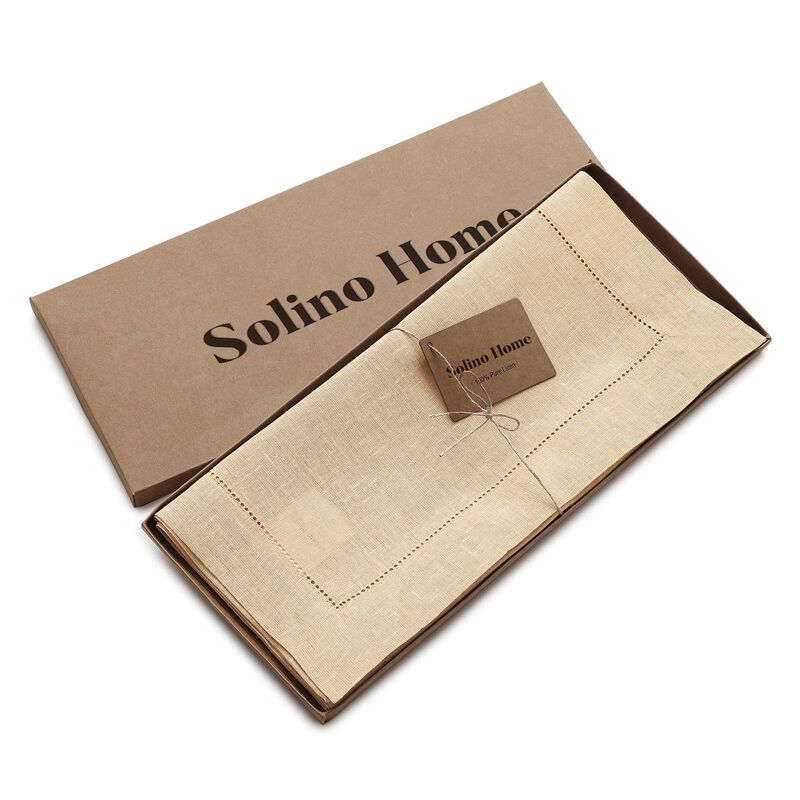 Solino Home 100% Pure Linen Table Runner | Classic Hemstitch for Thanksgiving, Christmas