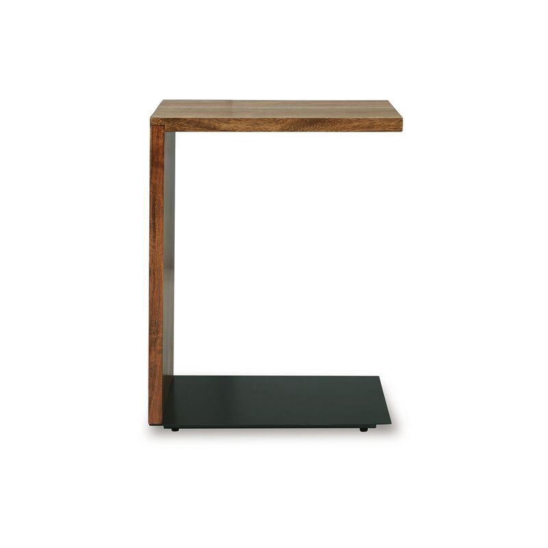 Accent Table, Solid Wood C Shape Design, 18 Inch, Dark Brown - Benzara