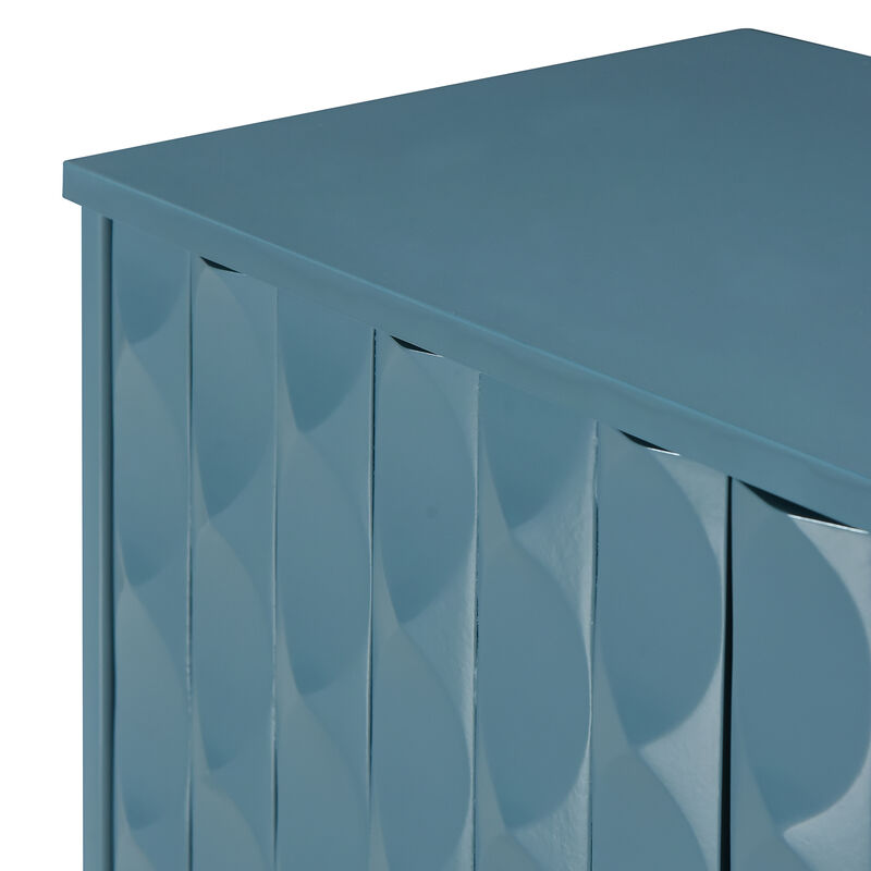 Clihome Modern 4-door Sideboard with Convex Pattern Doors and 2 Silver Handle for Living Room, Dining Room, Kitchen (Navy)