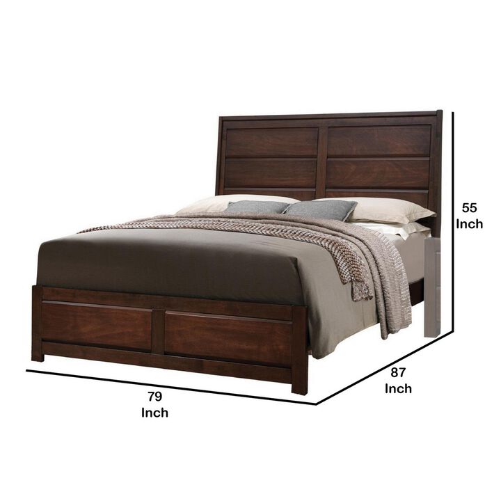 Raised Panel Design Wooden Eastern King Bed with Sleek Legs, Walnut Brown-Benzara