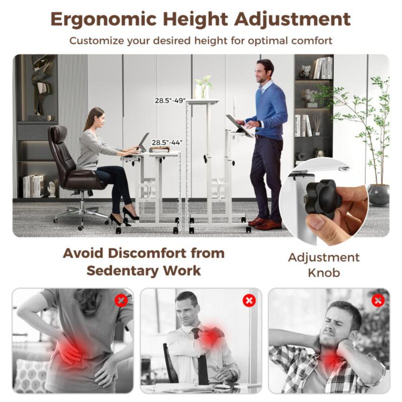 Hivvago Height Adjustable Mobile Standing Desk with Rolling Wheels for Office and Home