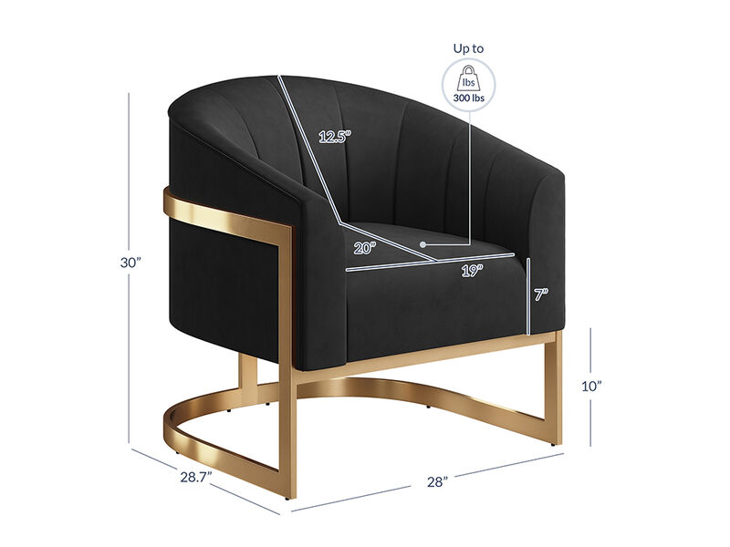 BELLEZE Upholstered Accent Chair, Modern Velvet Barrel Chair Comfy Lounge Room Chair Arm Chair with Gold Stainless Base for Living Room Bedroom - Alfred (Black)
