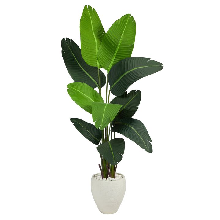 Hivvago 5.5 Feet Travelers Palm Artificial Tree in White Planter