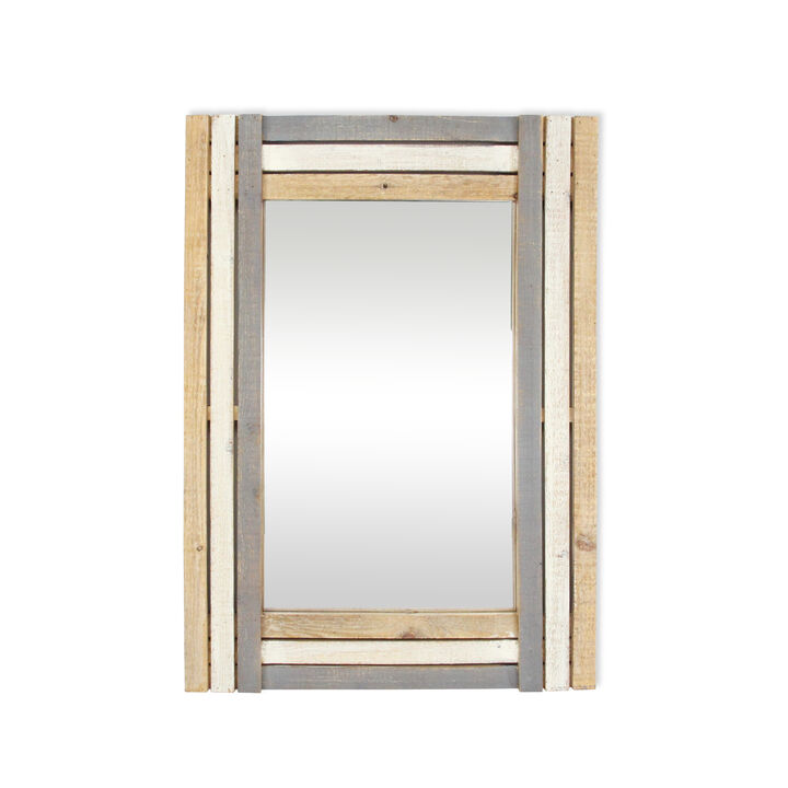 32" White and Gray Wooden Framed Rectangular Wall Mirror