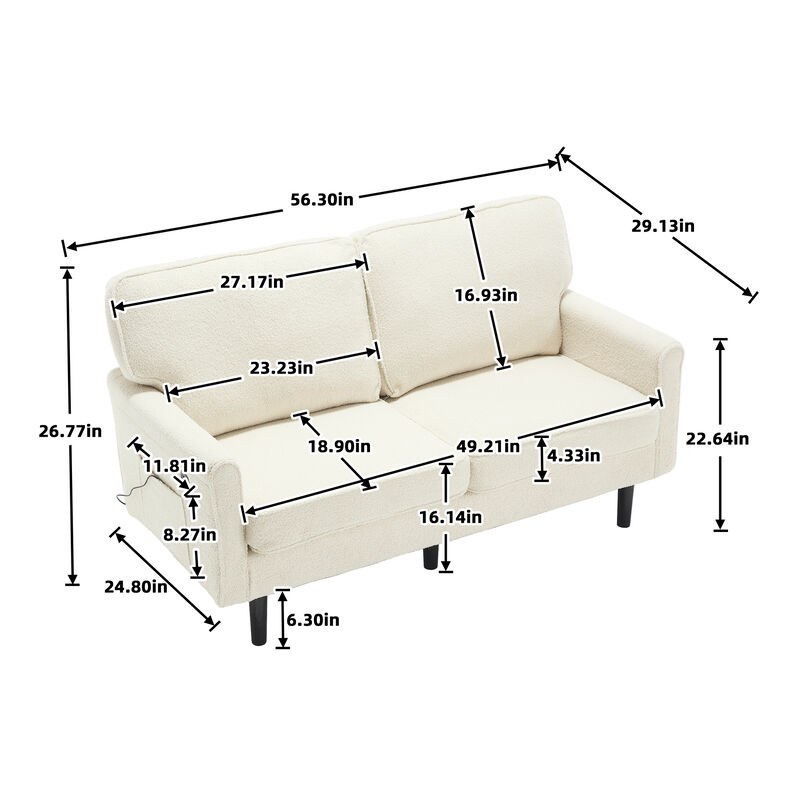 Mondawe Bouclé Loveseat Sofa, 2 Seater Small Sofa Couches with USB & Removable Pillow Cover