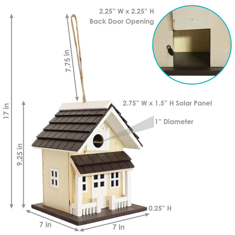Sunnydaze 9.25 in Wooden Cozy Home Birdhouse with Solar LED Light - Cream