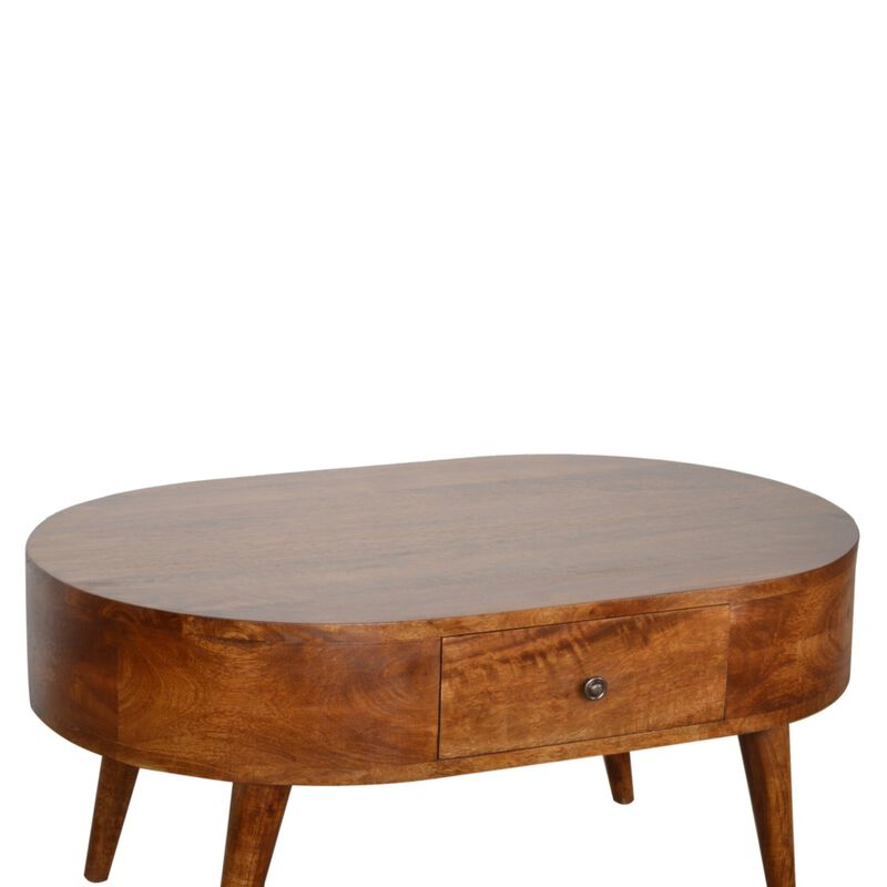 Chestnut Rounded Solid Wood 2 Drawer Coffee Table