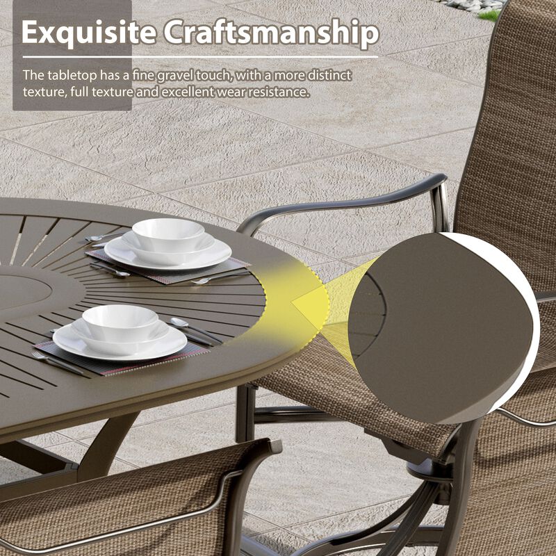 Mondawe 72 in. x 42 in. Oval Powder Coated Cast Aluminum Outdoor Dining Table with 2.1 inch Umbrella Hole