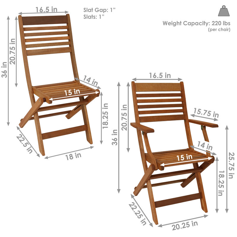 Sunnydaze Meranti Wood 5-Piece Folding Patio Dining Table and Chairs Set