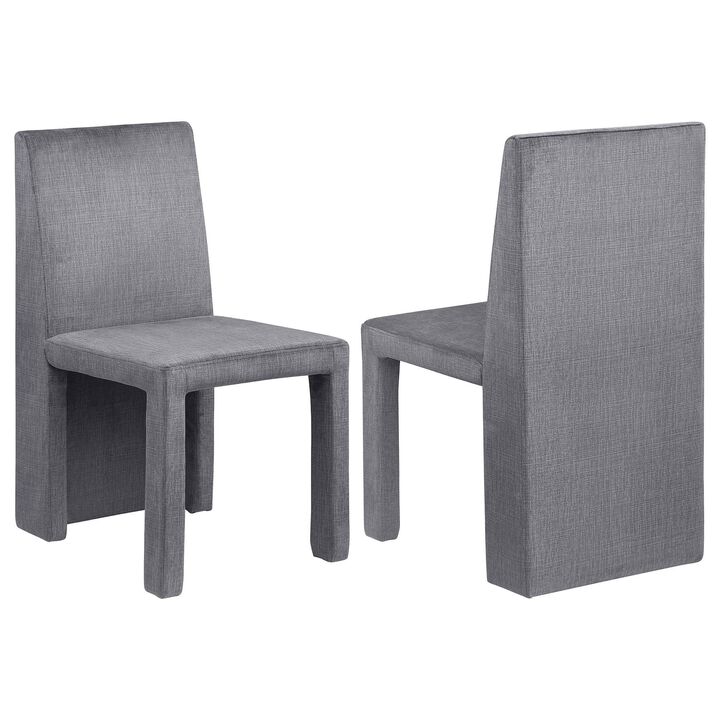 Orde Dining Side Chair Set of 2, Square Legs Panel Back, Gray Velvet - Benzara Orde Dining Side Chair Set of 2, Square Legs Panel Back, Gray Velvet - Benzara