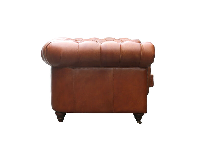 Pasargad Home Paris Club Chester Bay Genuine Leather Tufted Club Chair, Brown