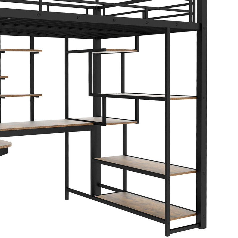Merax Metal Loft Bed with Storage Staircase