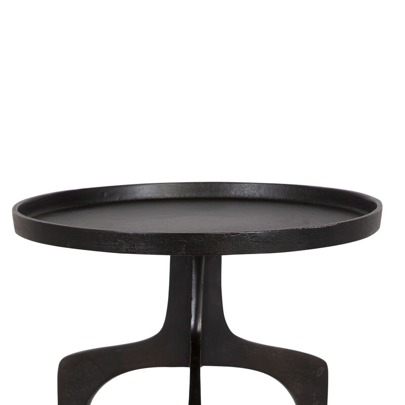 22 Inch Metal Round Accent Table, Three Curved Legs, Antique Brown - Benzara