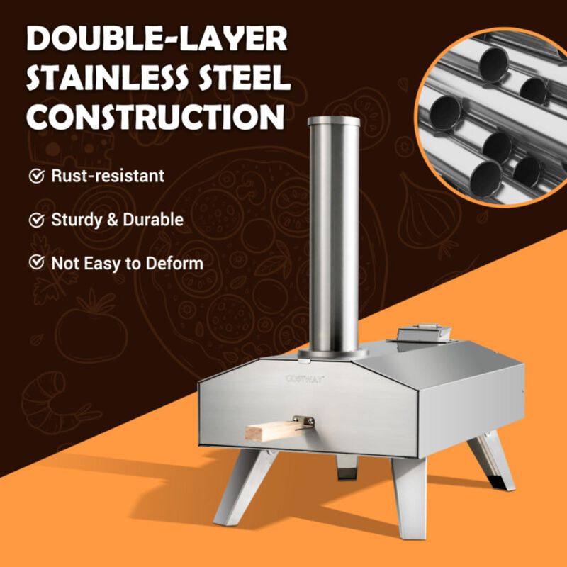 Hivvago Portable Stainless Steel Outdoor Pizza Oven with 12 Inch Pizza Stone