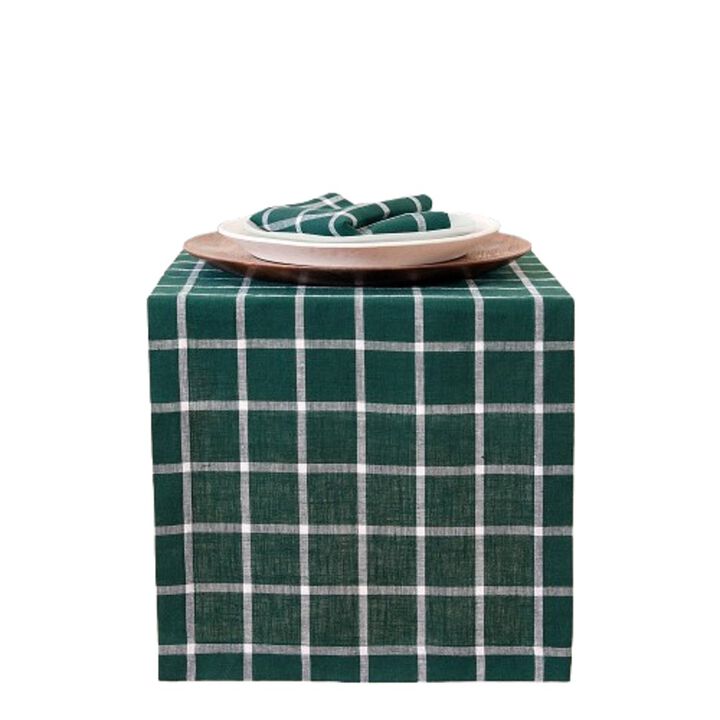 Solino Home 100% Pure Linen Table Runner 14 x 48 Inch | Windowpane