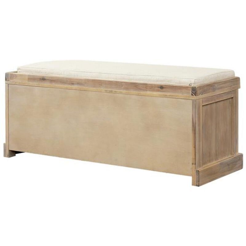 Rustic Storage Bench with 3 Rattan Baskets and Removable Cushion for Entryway