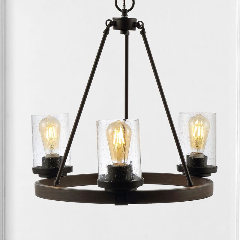 Coronet 3-Light Iron/Seeded Glass Rustic Farmhouse LED Chandelier