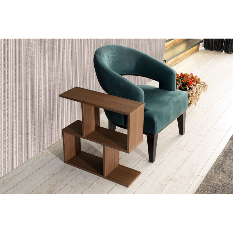 Rectangle 4 Shelves End Table, Narrow Chairside Table, 23 inch Skinny End Table for Living Rooms, Walnut