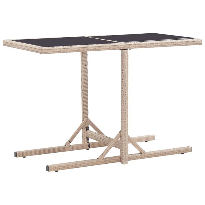 vidaXL Garden Table Beige 43.3"x20.9"x28.3" Glass and Poly Rattan
