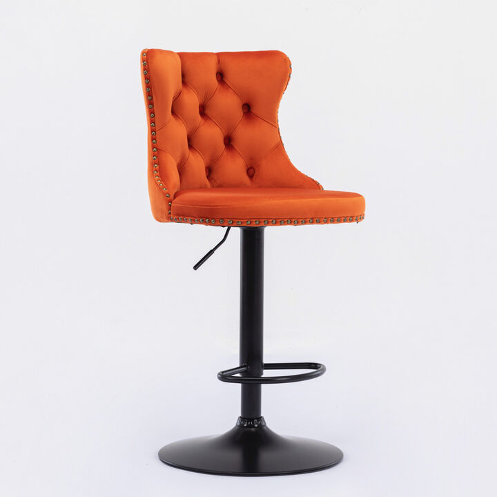 Modern Adjustable Velvet Bar Stools, Set of 2