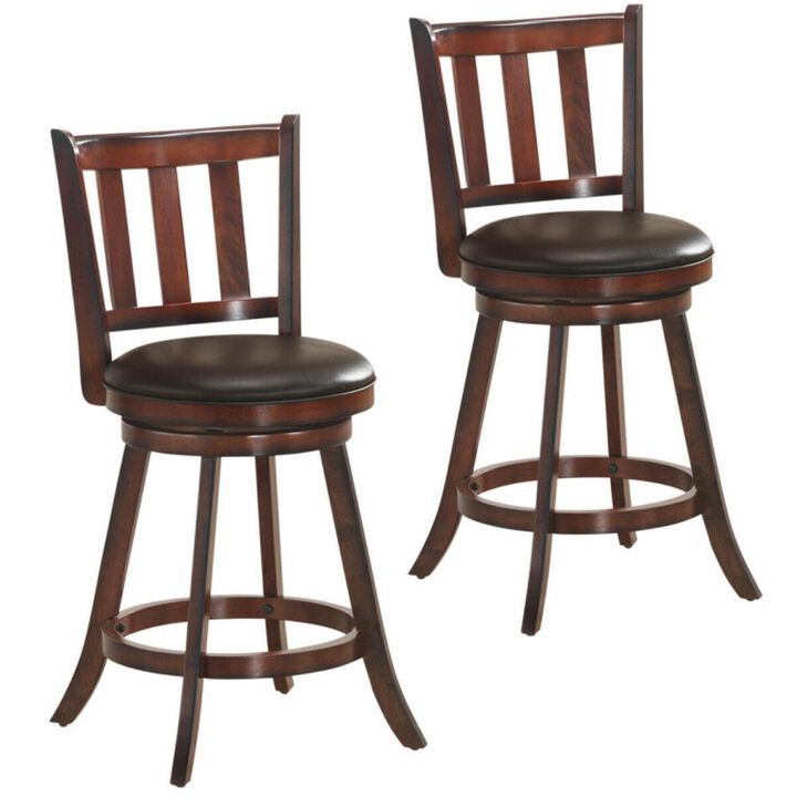 Hivvago 2 Pieces 360 Degree Swivel Wooden Counter Height Bar Stool Set with Cushioned Seat