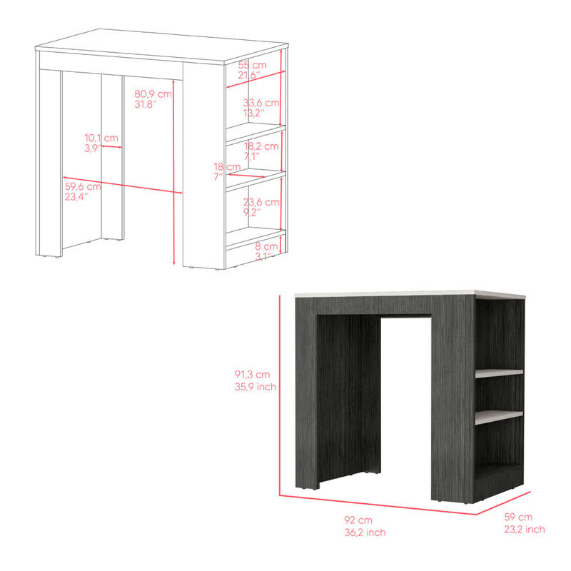 Kitchen Island Doyle, Kitchen, Smoky Oak / Ibiza Marble Color Finish