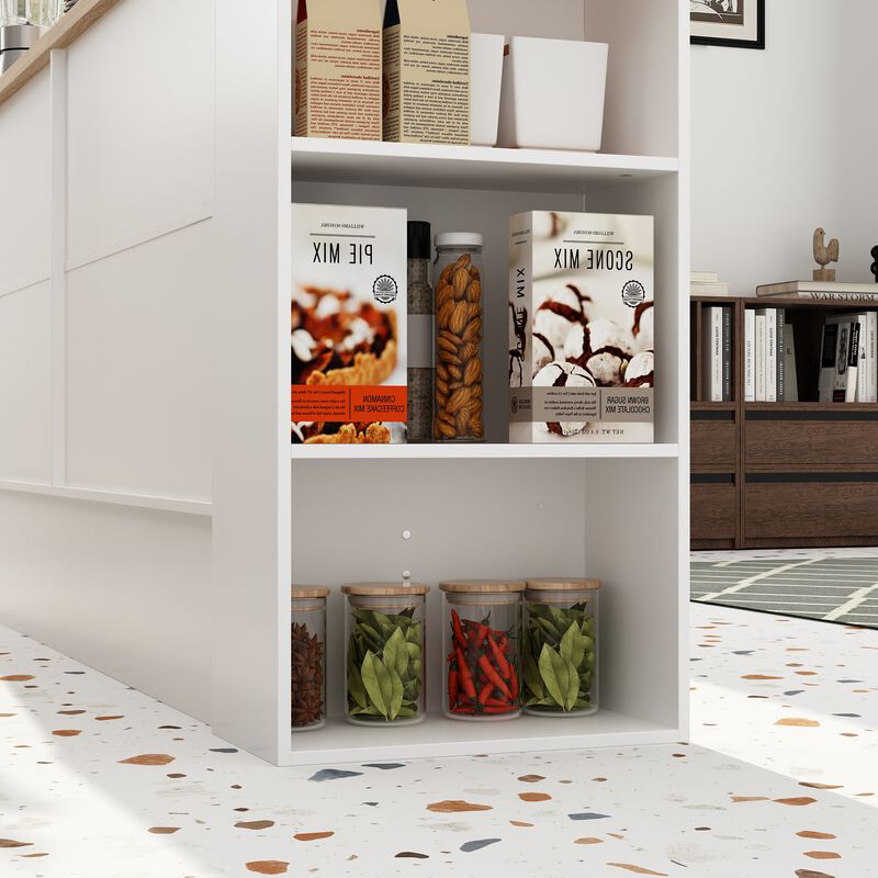 FUFU&GAGA Kitchen Sideboard with Shelves and 4 Cabinet Doors (78.6" W x 31.5" H x 15.7" D),White and Oak