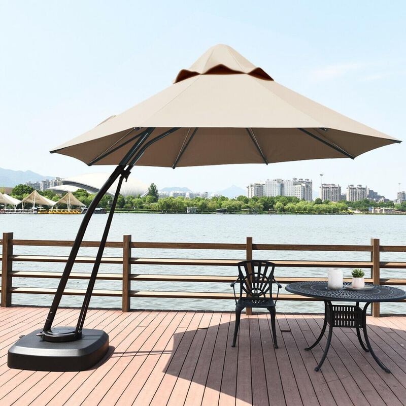11 Feet Outdoor Cantilever Hanging Umbrella with Base and Wheels