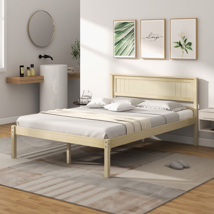 Wooden Bed Frame with Headboard and Slat Support