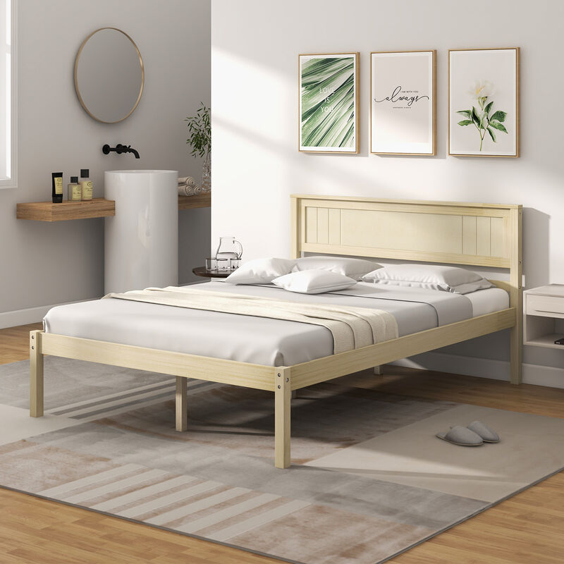 Wooden Bed Frame with Headboard and Slat Support