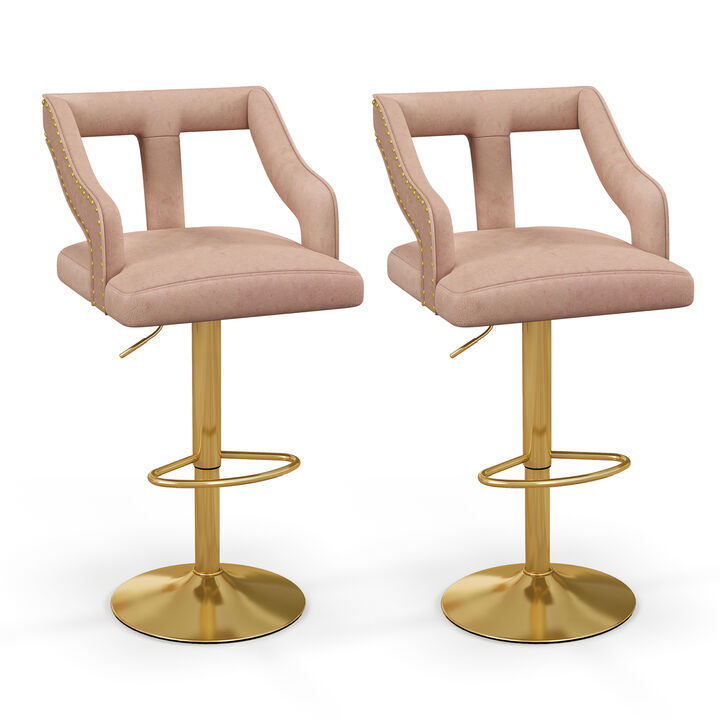 Set of 2 Bar Chairs with Footrest 2-Layer Electroplated Metal Base for Enhanced Durability