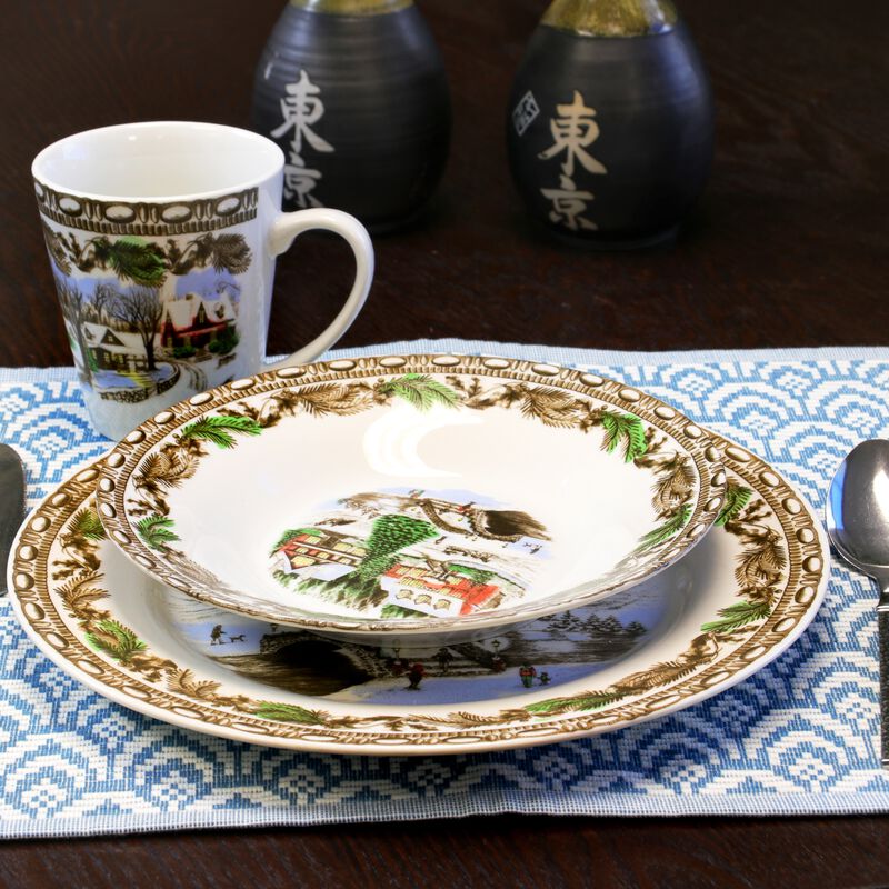 Gibson Home Christmas Toile 16 Piece Dinnerware Set