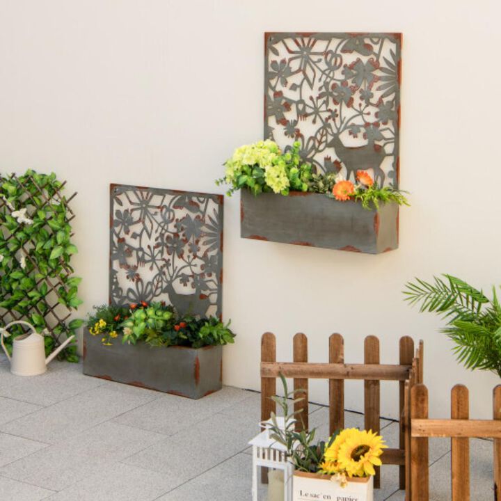 Hivvago Set of 2 Decorative Raised Garden Bed with Trellises-Rust