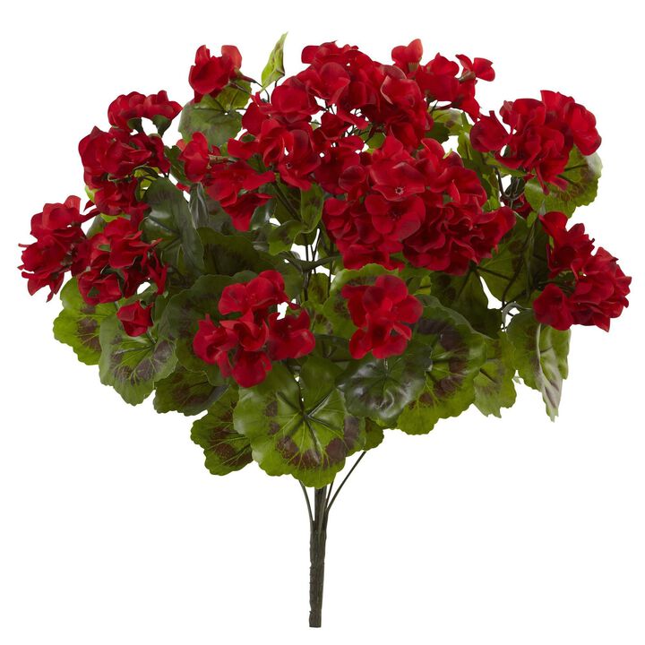 Nearly Natural 19-in Geranium Bush UV Resistant (Indoor/Outdoor) (Set of 3)