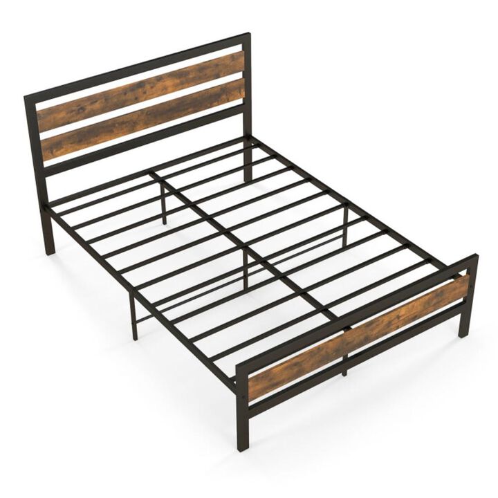 Hivvago Industrial Bed Frame with Rustic Headboard and Footboard