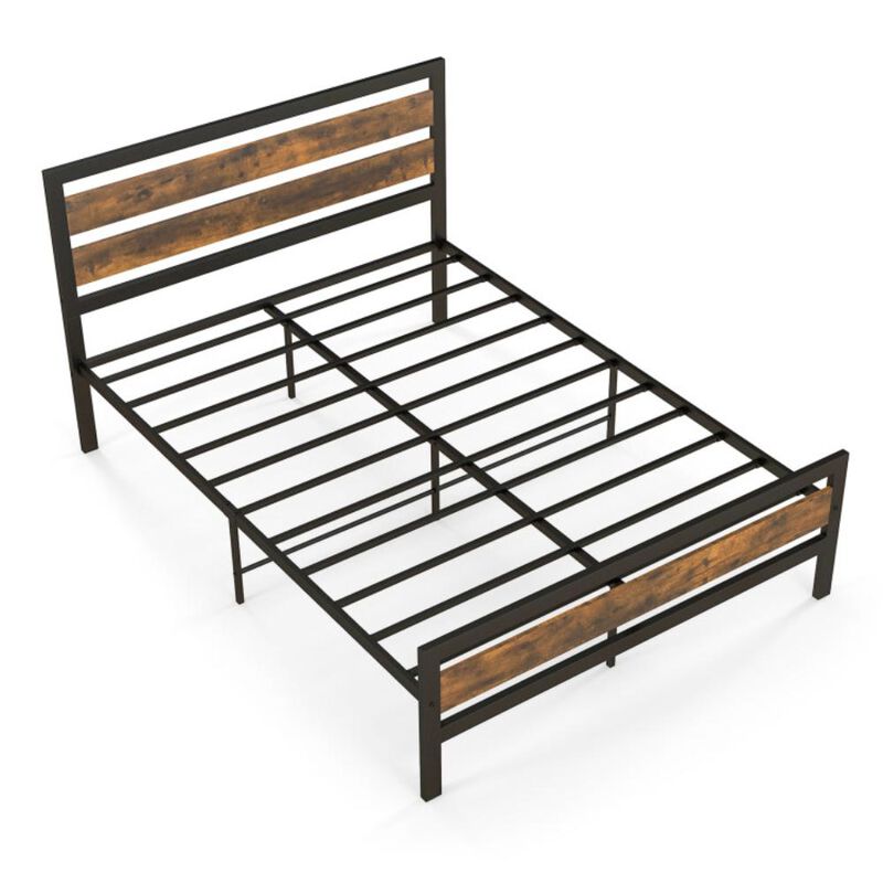 Hivvago Industrial Bed Frame with Rustic Headboard and Footboard