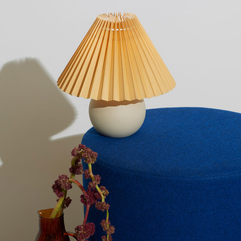 Brightech Serena Ceramic LED Table Lamp - Retro Asian-Inspired Orange Globe Base with Cream Pleated Shade - Compact, Energy-Efficient Light for Rustic, Boho, and Eclectic Decor